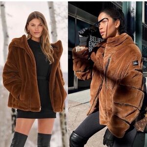Alo Knock Out Brown Faux Fur Jacket
